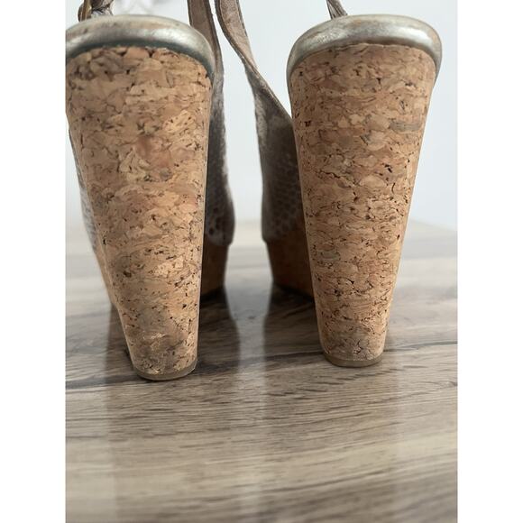Jimmy Choo Prova Snake Print Silver Metallic Cork Wedges Heels Size 36.5 - Picture 9 of 10